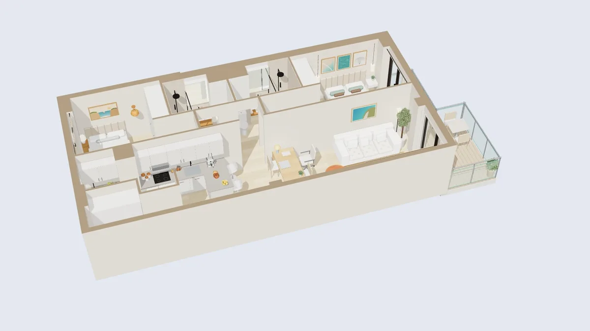 Vista 3D del apartamento en la app